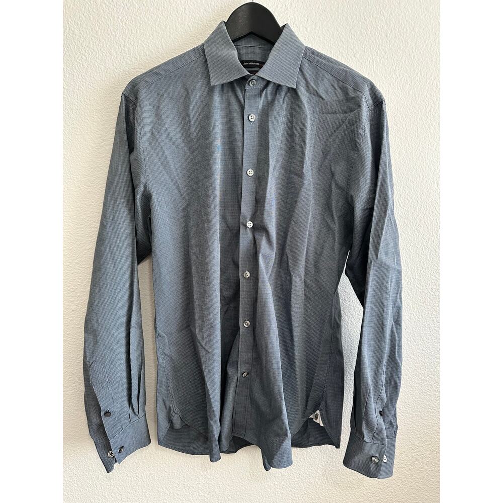 John Varvatos USA Long Sleeve Shirt Mens 16 Size 34/35 Slim Fit Blue Plaid